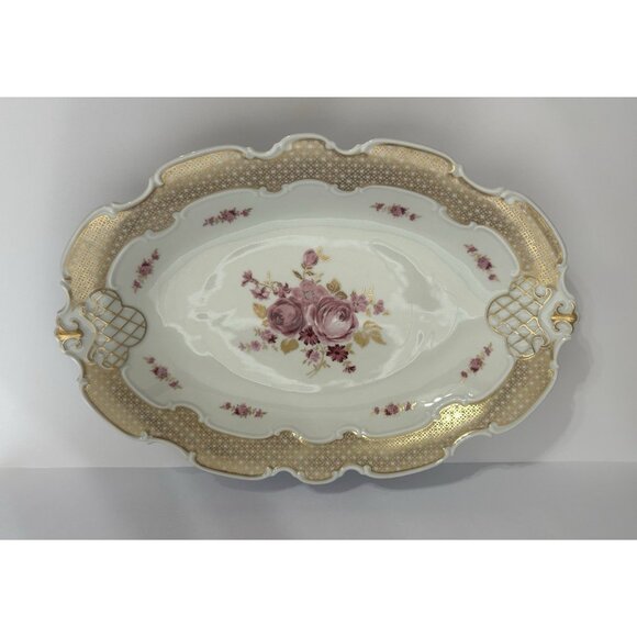 Wallendorf Other - Wallendorf 1764 Oblong Rose Pink and Gold Dish Porcelain Germany 13x9 Inches